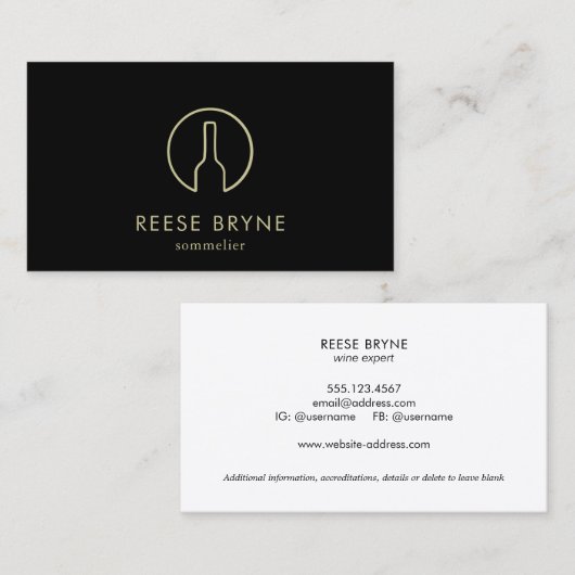 Sommelier Zwarte Wijnfles Logo Visitekaartje (Voorkant / Achterkant)