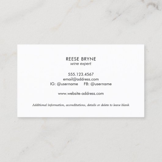 Sommelier Zwarte Wijnfles Logo Visitekaartje (Achterkant)