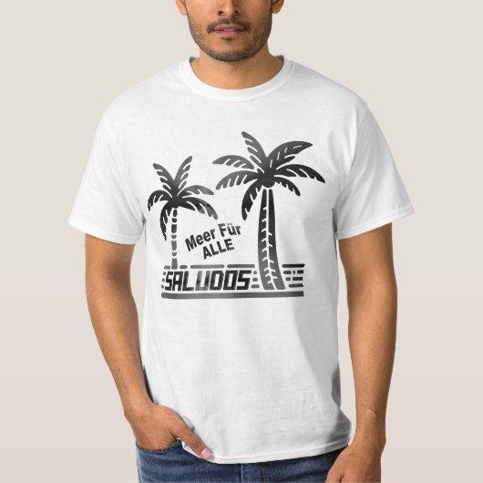 Sommer Sonne und Meer - "SALUDOS" - Palmendekor T-shirt (Voorkant)