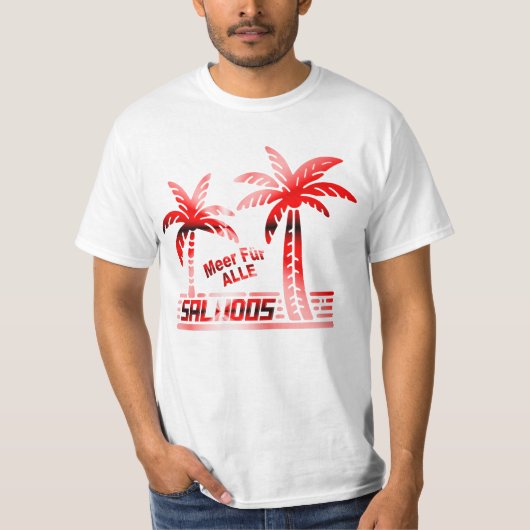 Sommer Sonne und Meer - "SALUDOS" - Palmendekor T-shirt (Voorkant)