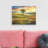 Sommerwiesen Landschaft bei Sonnenuntergang Canvas Afdruk (Insitu (Woonkamer))