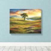 Sommerwiesen Landschaft bei Sonnenuntergang Canvas Afdruk (Insitu (Houten vloer))