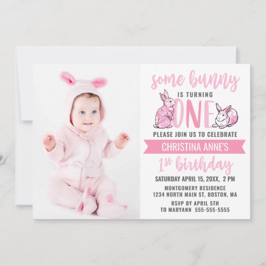 Sommige Bunny 1e Verjaardag Roze Schattige Meisje  Kaart (Voorkant)