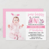 Sommige Bunny 1e Verjaardag Roze Schattige Meisje  Kaart (Voorkant / Achterkant)