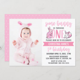 Sommige Bunny 1e Verjaardag Roze Schattige Meisje  Kaart