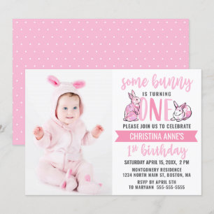 Sommige Bunny 1e Verjaardag Roze Schattige Meisje Kaart