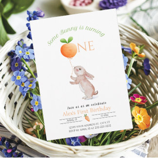 Sommige Bunny 1e verjaardag Wortel ballon Aanpasba Kaart