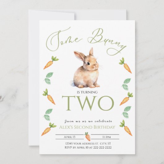 Sommige Bunny 2e verjaardag uitnodiging met rand (Voorkant)