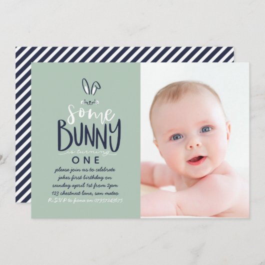 SOMMIGE BUNNY BIRTHDAY PARTIJINVITATIE KAART (Voorkant / Achterkant)