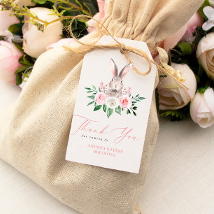 Sommige Bunny Blush Pink Floral Dank je Verjaardag Cadeaulabel