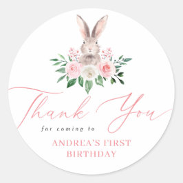 Sommige Bunny Blush Pink Floral Dank je Verjaardag Ronde Sticker