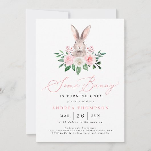 Sommige Bunny Blush Roze Bloemen Meisjes Eerste Ve Kaart (Voorkant)