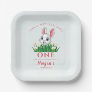 Sommige Bunny Een Schattige Konijn Meisjes 1e Verj Papieren Bordje