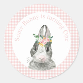 Sommige Bunny is één Bunny Roze Gingham Verjaardag Ronde Sticker