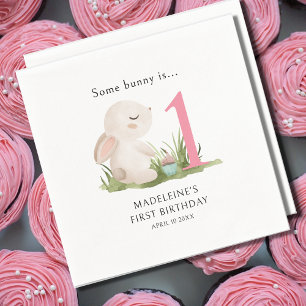 Sommige Bunny is één roze 1e verjaardagsfeest Servet