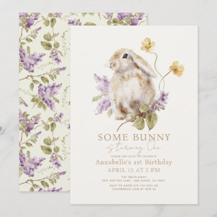Sommige Bunny Lop Paarse Lila Bloemen 1e Verjaarda Kaart