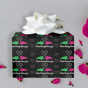 Sommige Bunny Modern Schattige Zwart Roze Groene C Cadeaupapier