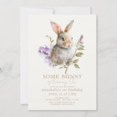 Sommige Bunny Paarse Lila Bloemen 1e Verjaardag Kaart (Voorkant)