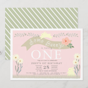 Sommige Bunny Pastel Roze GIrl 1e verjaardag Kaart