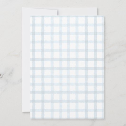 Sommige Bunny Pastel Spring Blue Gingham 1e Verjaa Kaart (Achterkant)