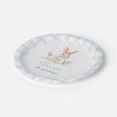Sommige Bunny Pastel Spring Blue Gingham 1e Verjaa Papieren Bordje (Gekanteld)
