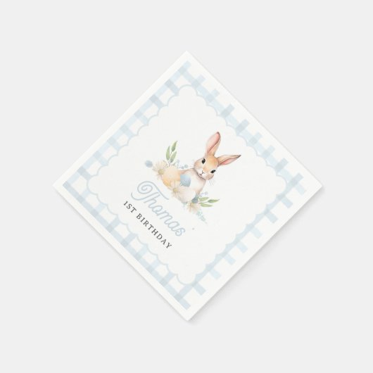 Sommige Bunny Pastel Spring Blue Gingham 1e Verjaa Servet (Hoek)