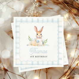 Sommige Bunny Pastel Spring Blue Gingham 1e Verjaa Servet