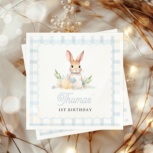 Sommige Bunny Pastel Spring Blue Gingham 1e Verjaa Servet