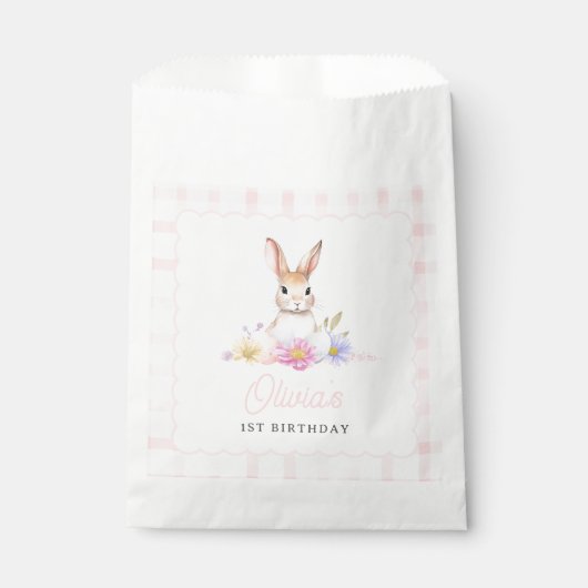 Sommige Bunny Pastel Spring Pink Gingham 1e verjaa Bedankzakje (Voorkant)