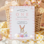 Sommige Bunny Pastel Spring Pink Gingham 1e verjaa Kaart