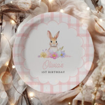 Sommige Bunny Pastel Spring Pink Gingham 1e verjaa
