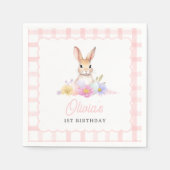 Sommige Bunny Pastel Spring Pink Gingham 1e verjaa Servet (Voorkant)