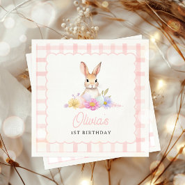 Sommige Bunny Pastel Spring Pink Gingham 1e verjaa Servet