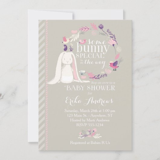 Sommige Bunny Special Baby shower Invitation (grij Kaart (Voorkant)
