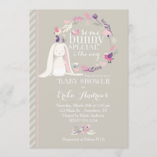 Sommige Bunny Special Baby shower Invitation (grij Kaart
