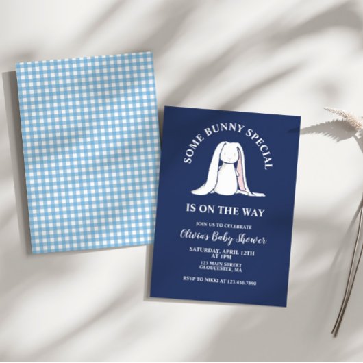 Sommige Bunny Special blauw gingham Baby shower Kaart