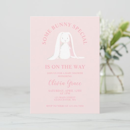 Sommige Bunny Special Pink Gingham Baby shower Kaart (Staand voorkant)