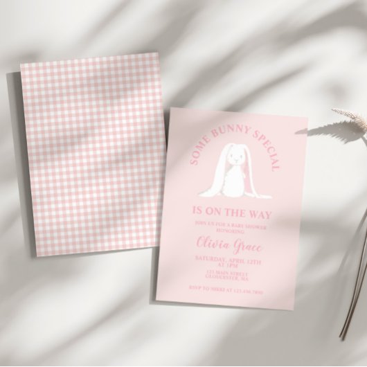 Sommige Bunny Special Pink Gingham Baby shower Kaart