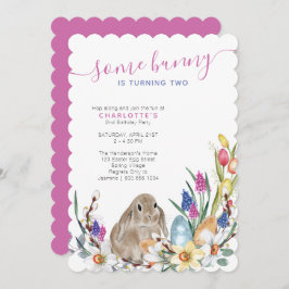 Sommige Bunny Spring Flowers en Cute Rabbit Birthd Kaart