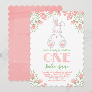Sommige Bunny Waterverf Blush Roze 1e Verjaardag Kaart