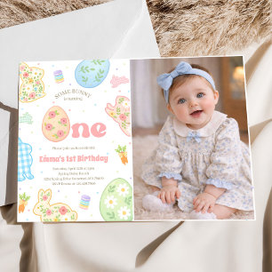Sommige Bunny wordt één verjaardagsfoto met pastel Kaart