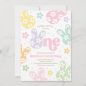 Sommige konijn Daisy Bloemen Pastel Lente 1e Verja Kaart (Voorkant)