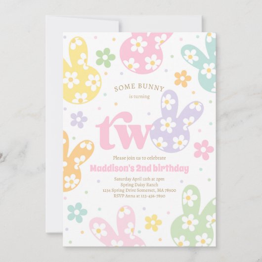 Sommige konijn Daisy Bloemen Pastel Lente 2e Verja Kaart (Voorkant)