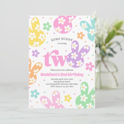 Sommige konijn Daisy Bloemen Pastel Lente 2e Verja Kaart (Staand voorkant)