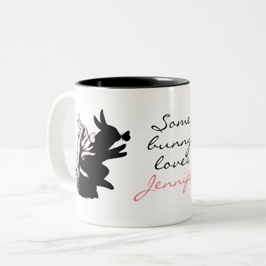 Sommige konijn houdt van woordspeling zwart en wit tweekleurige koffiemok (Voorkant links)
