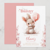 Sommige konijn is 1 roze meisje 1e verjaardag kaart (Voorkant / Achterkant)