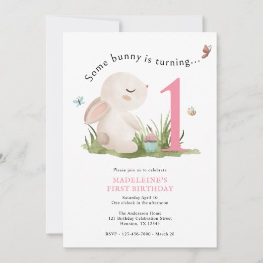 Sommige konijn is een 1e verjaardag uitnodiging (Voorkant)