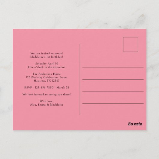 Sommige konijn is een roze 1e verjaardag uitnodigi briefkaart (Achterkant)