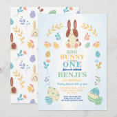 Sommige konijn Pasen 1e feestdag Verjaardag Blauw  Kaart (Voorkant / Achterkant)