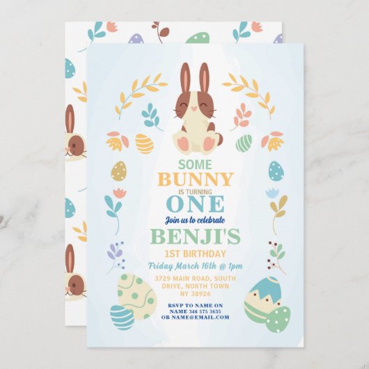 Sommige konijn Pasen 1e feestdag Verjaardag Blauw  Kaart (Voorkant / Achterkant)